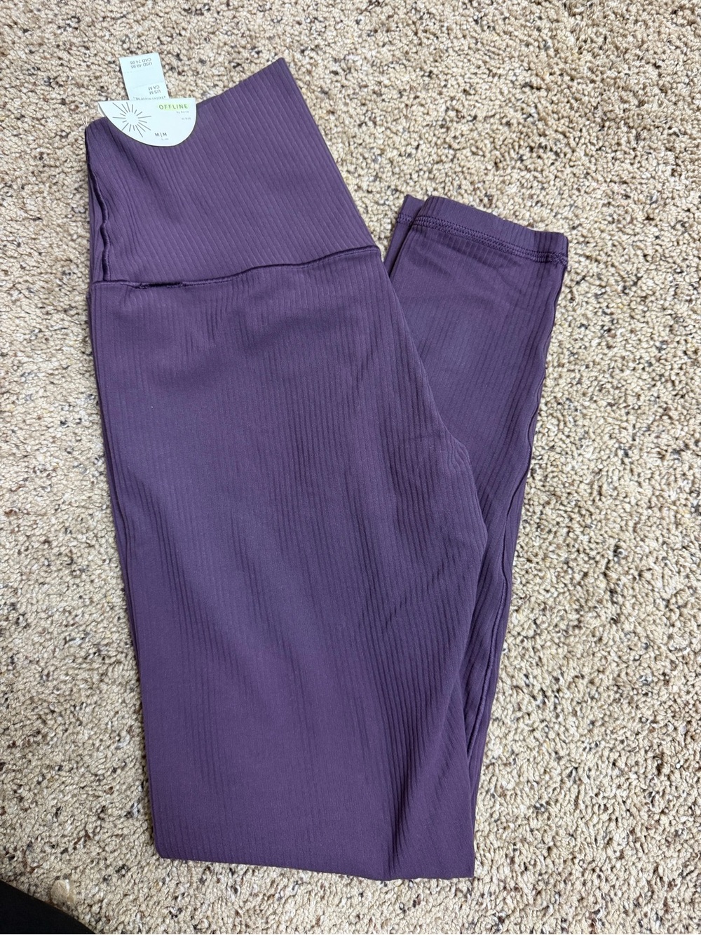 High-Waist Ribbed Leggings in Purple